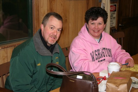 Range Officer Brad Ellsworth and Match Director Nicole Panko enjoy a smile and a quiet moment before the match begins.