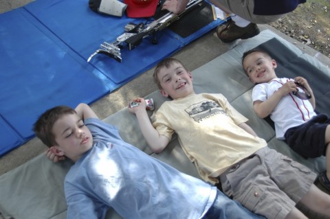 The Hoskins Boys (Chris, Ben, and Will) hanging out on Dad's mat after the Digby Hand Invitational. Photo by Steve Rocketto.