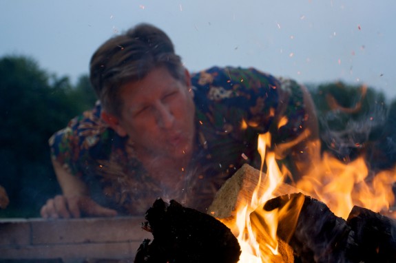 Joe Graf starts the ritual campfire at last night's HPM.